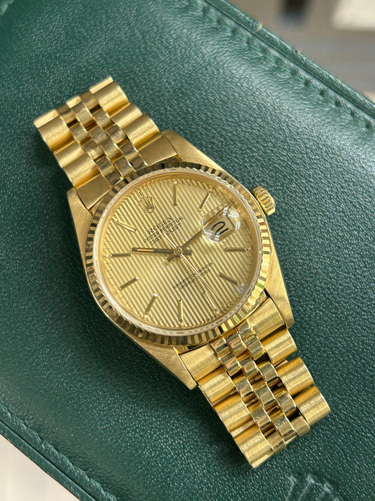Rolex Datejust 36 Ref.16018 - Yellow Gold - Tapisserie Gold Dial - Year 1985
