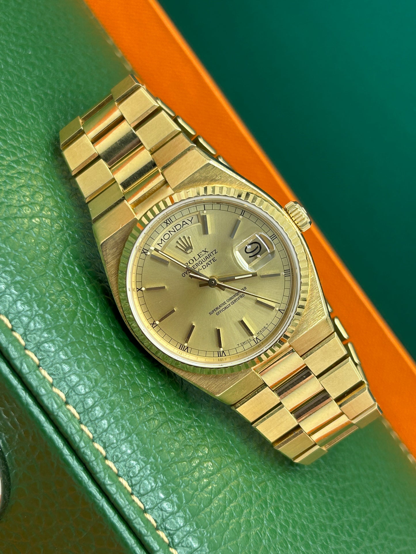 Rolex Day-Date Oysterquartz Gold Dial Ref 19018