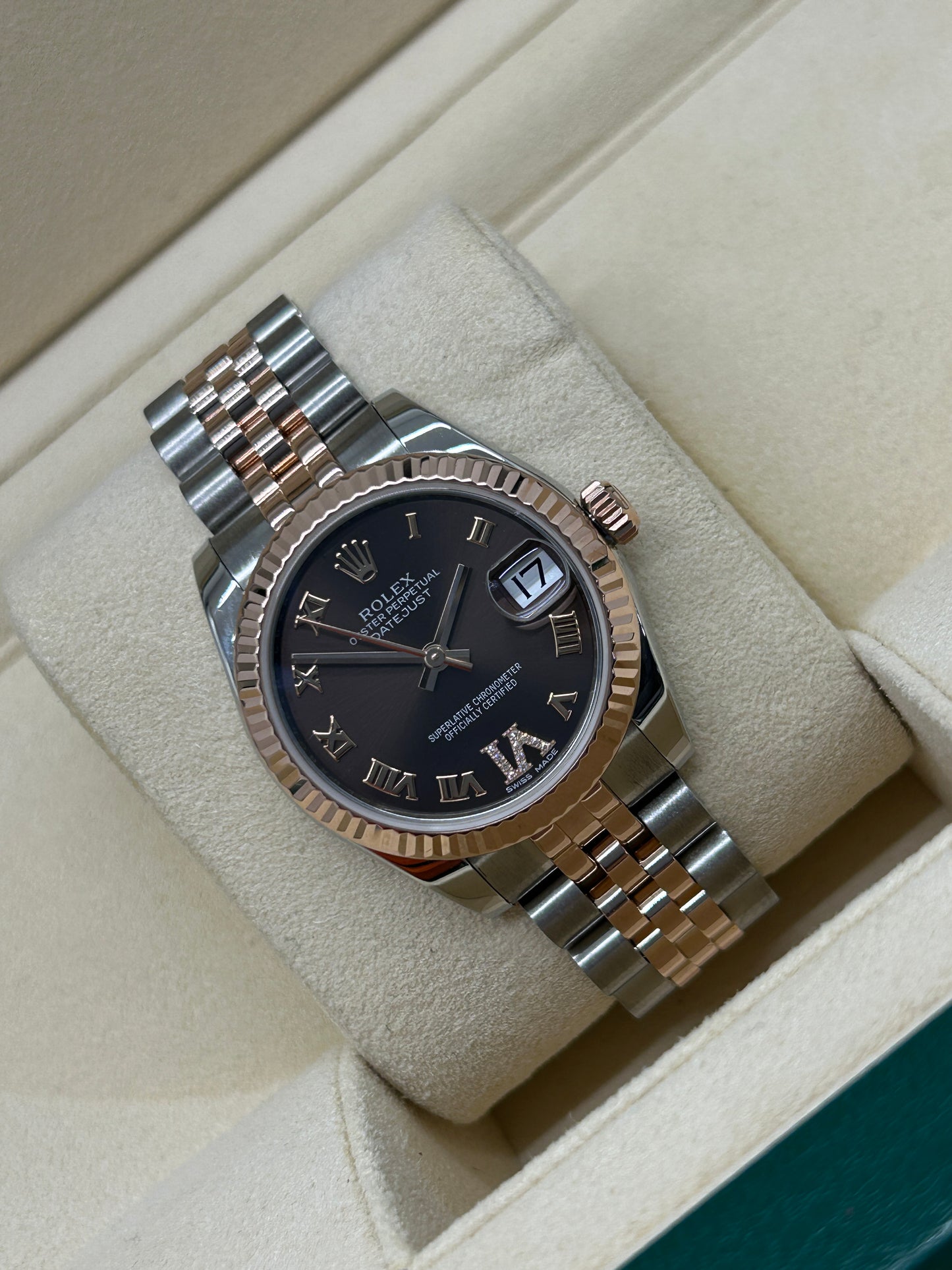 Rolex Datejust 31 - Choco Diamonds Dial - Rose Gold & Steel - Ref 178271 - Year 2018