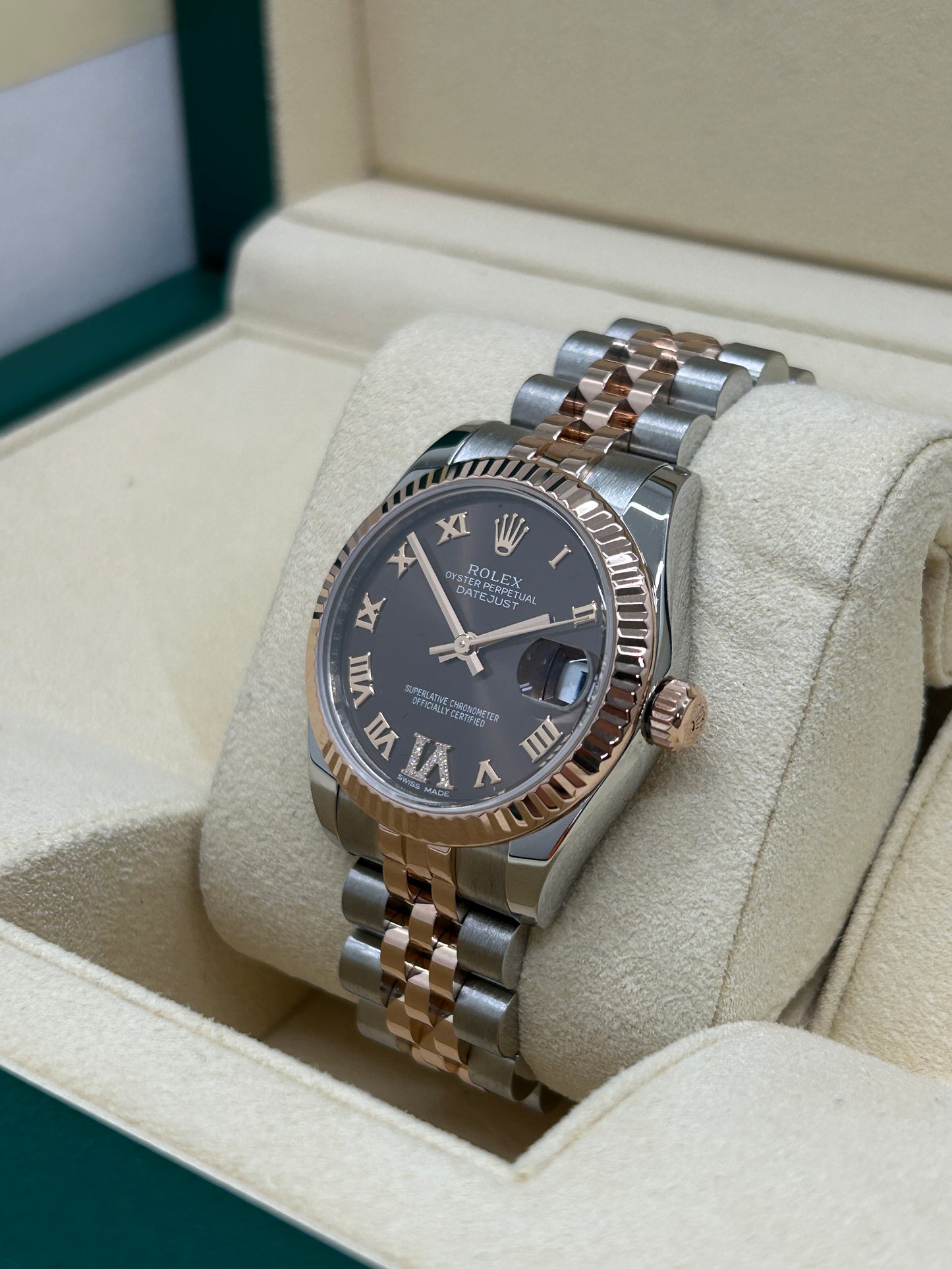 Rolex Datejust 31 - Choco Diamonds Dial - Rose Gold & Steel - Ref 178271 - Year 2018