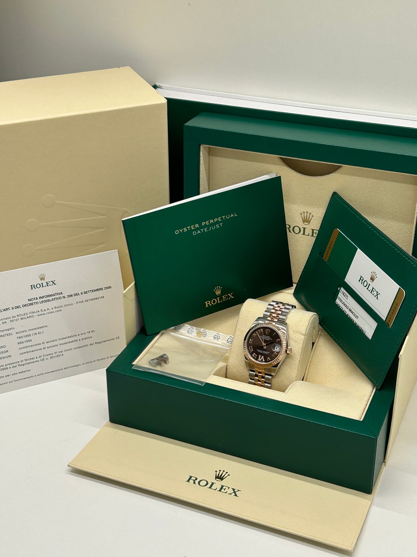 Rolex Datejust 31 - Choco Diamonds Dial - Rose Gold & Steel - Ref 178271 - Year 2018