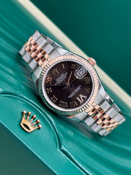 Rolex Datejust 31 - Choco Diamonds Dial - Rose Gold & Steel - Ref 178271 - Year 2018