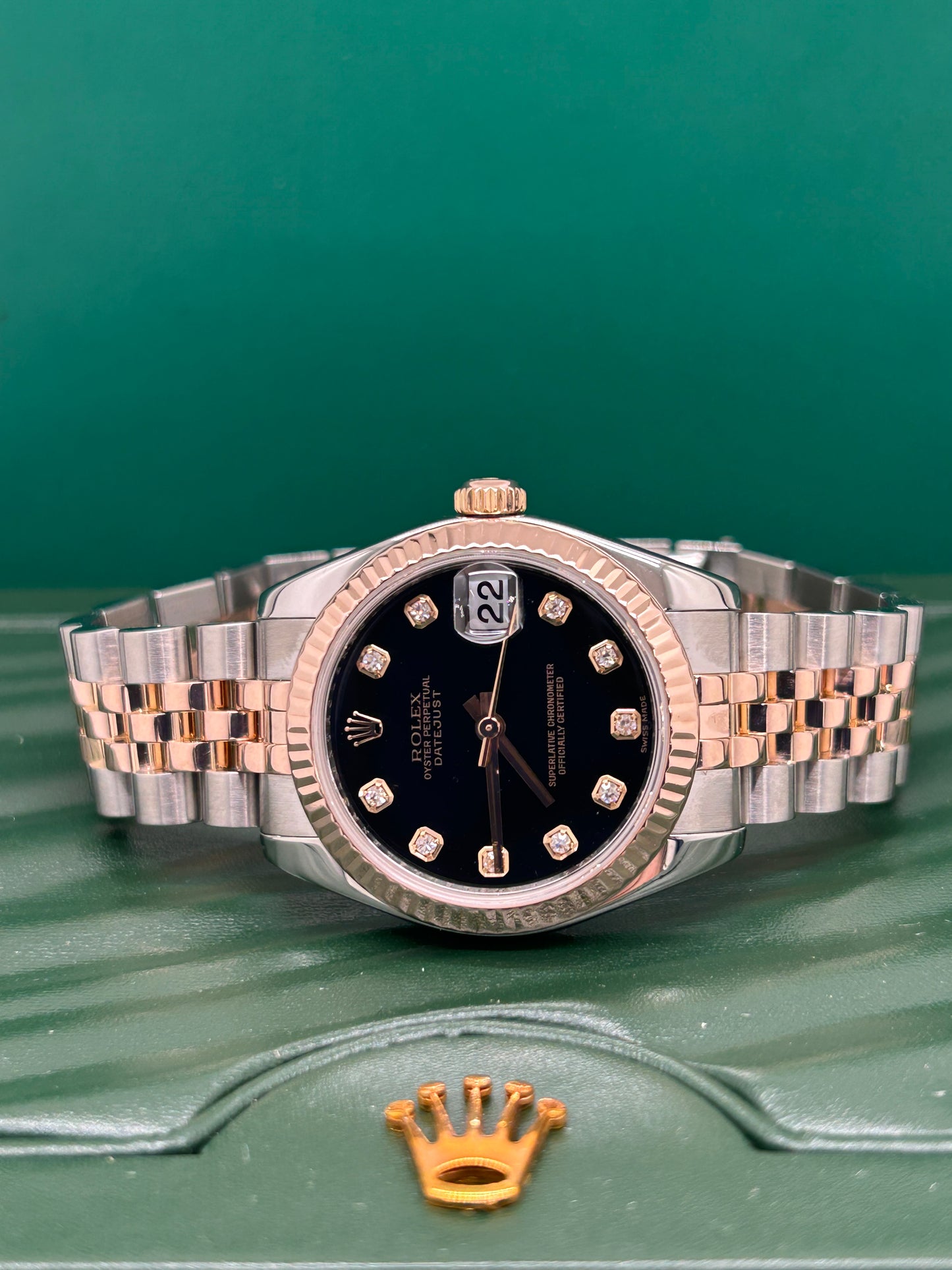 Rolex Datejust 31 - 18Kt Rose Gold - Black Diamond Dial - Ref 178271 - Year 2009