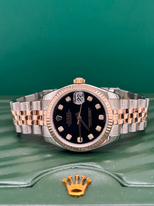 Rolex Datejust 31 - 18Kt Rose Gold - Black Diamond Dial - Ref 178271 - Year 2009