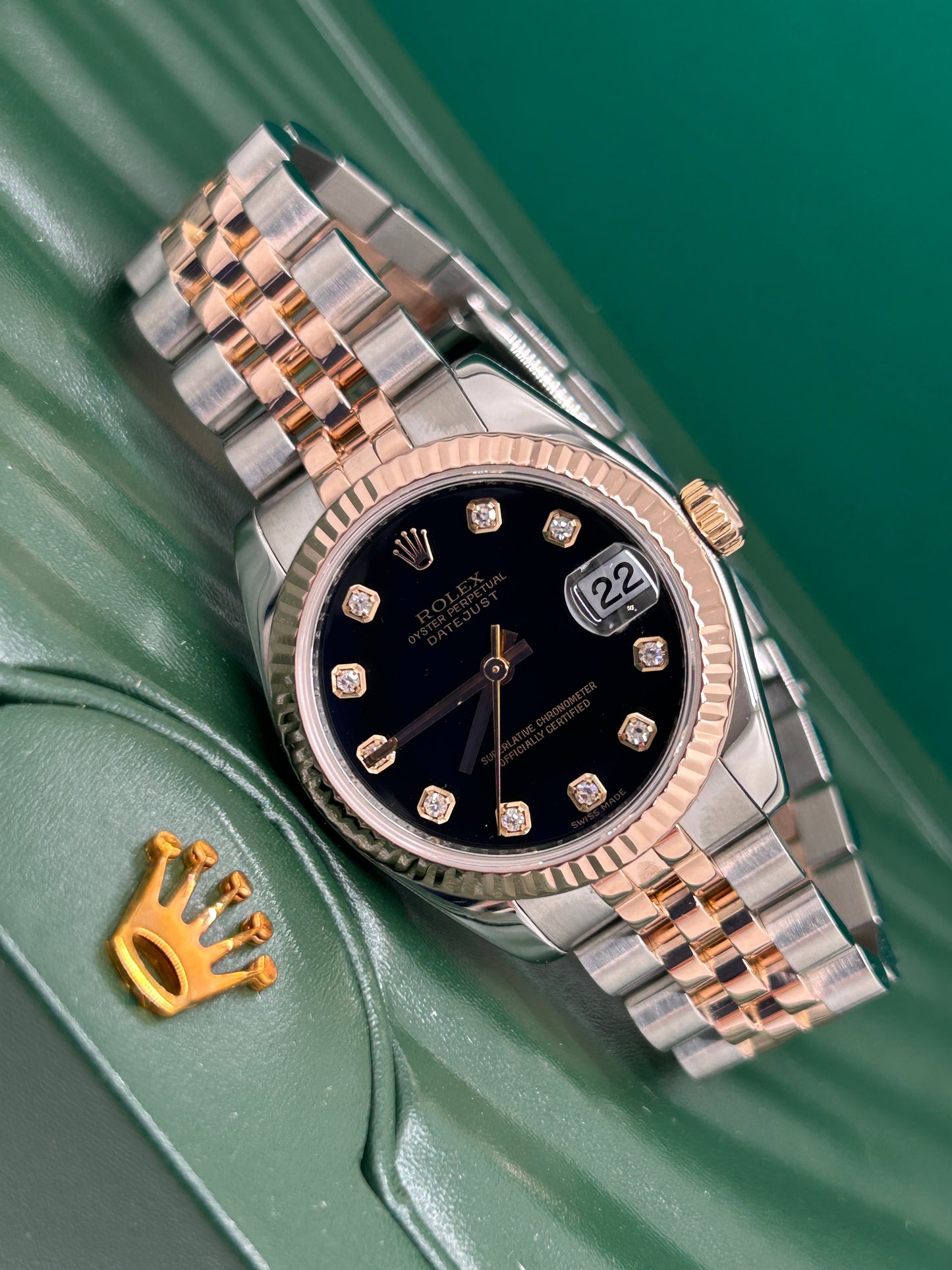 Rolex Datejust 31 - 18Kt Rose Gold - Black Diamond Dial - Ref 178271 - Year 2009
