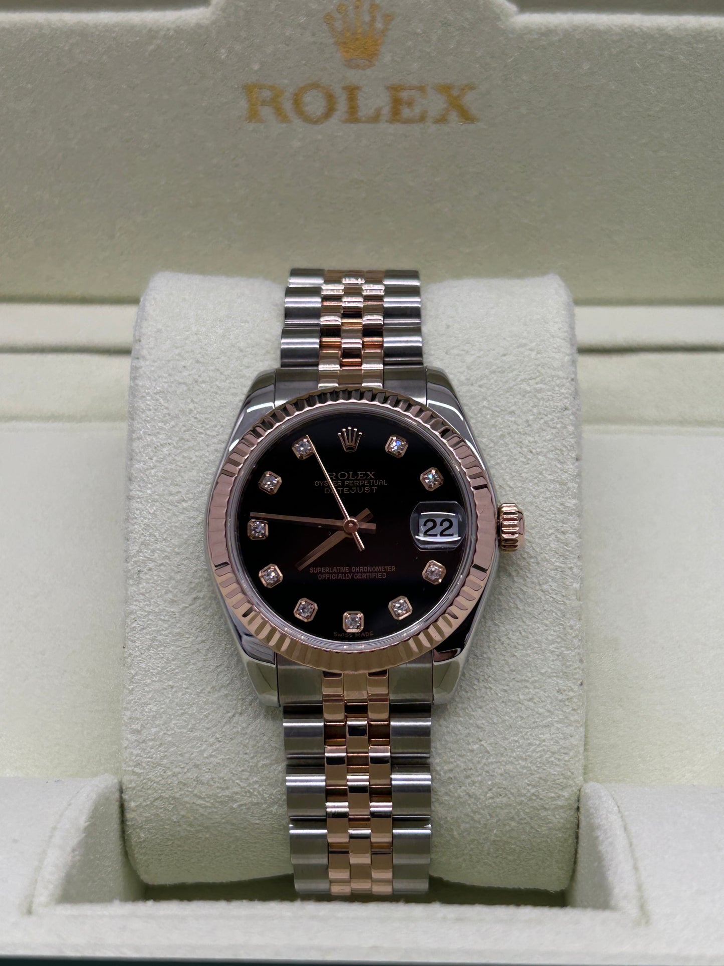 Rolex Datejust 31 - 18Kt Rose Gold - Black Diamond Dial - Ref 178271 - Year 2009