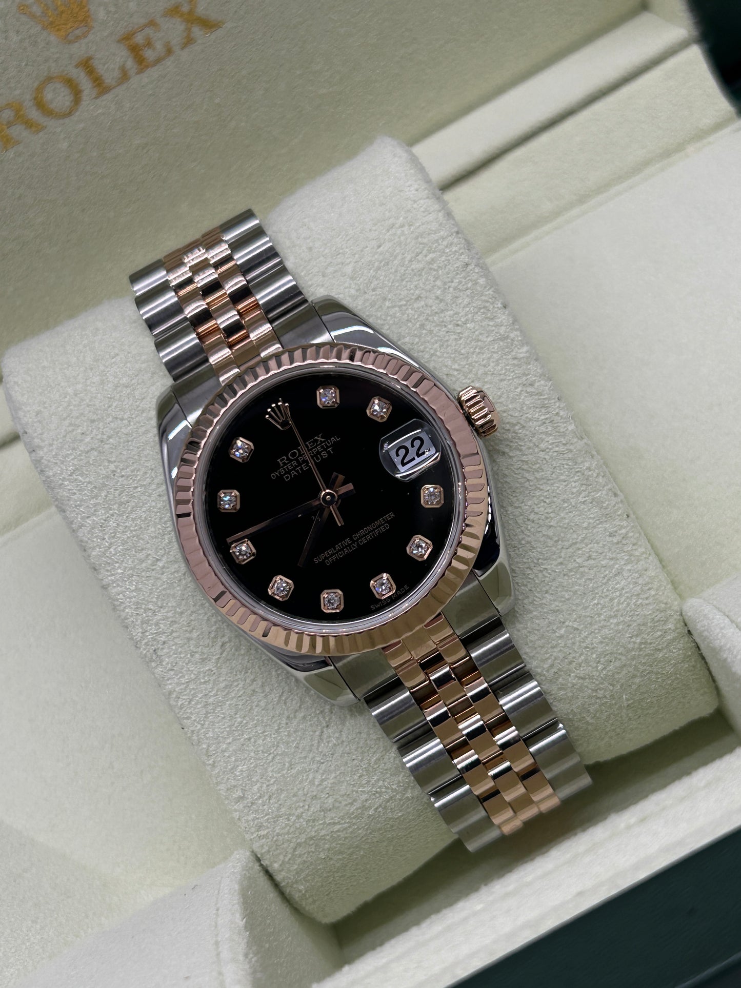 Rolex Datejust 31 - 18Kt Rose Gold - Black Diamond Dial - Ref 178271 - Year 2009