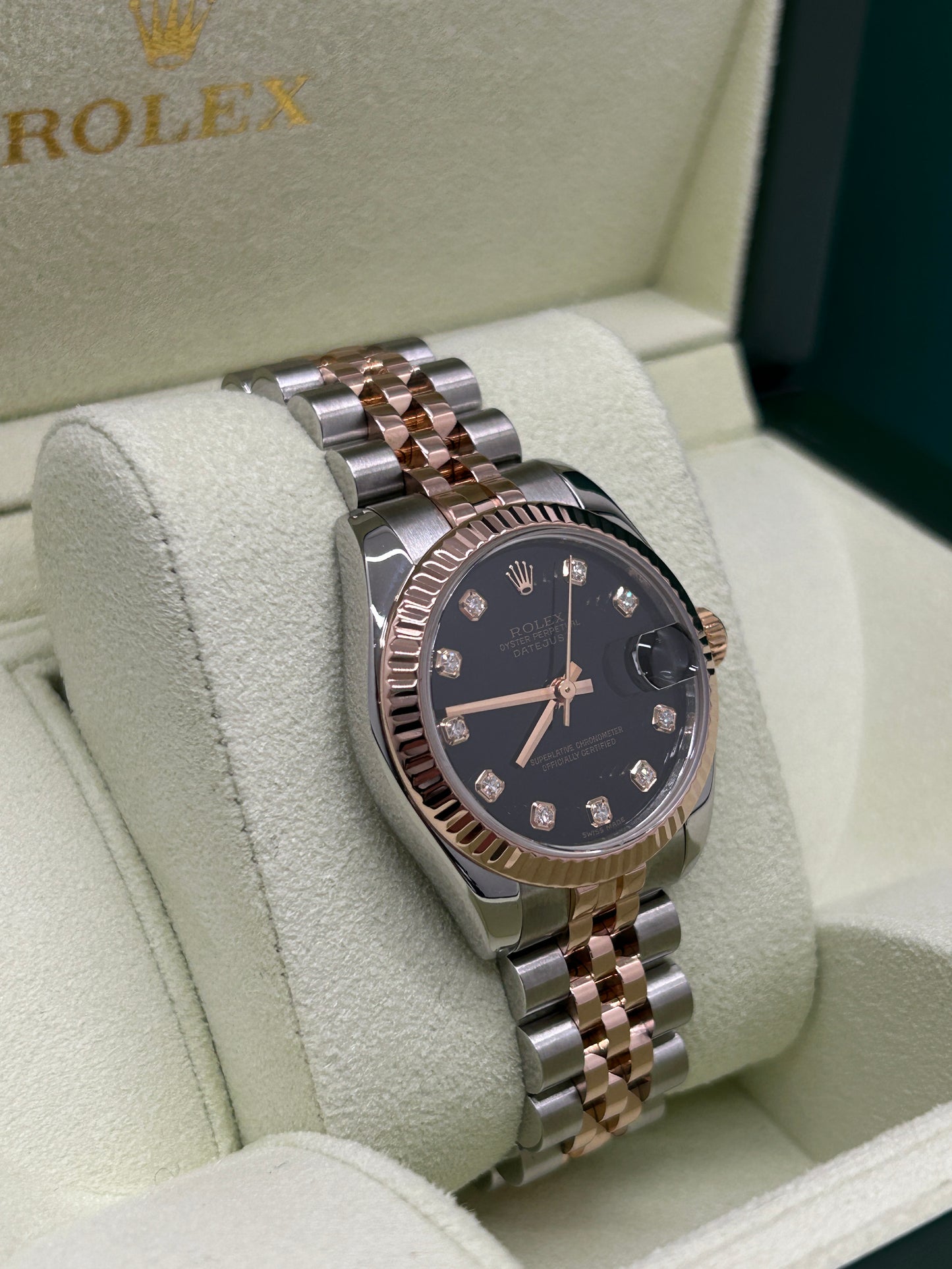 Rolex Datejust 31 - 18Kt Rose Gold - Black Diamond Dial - Ref 178271 - Year 2009