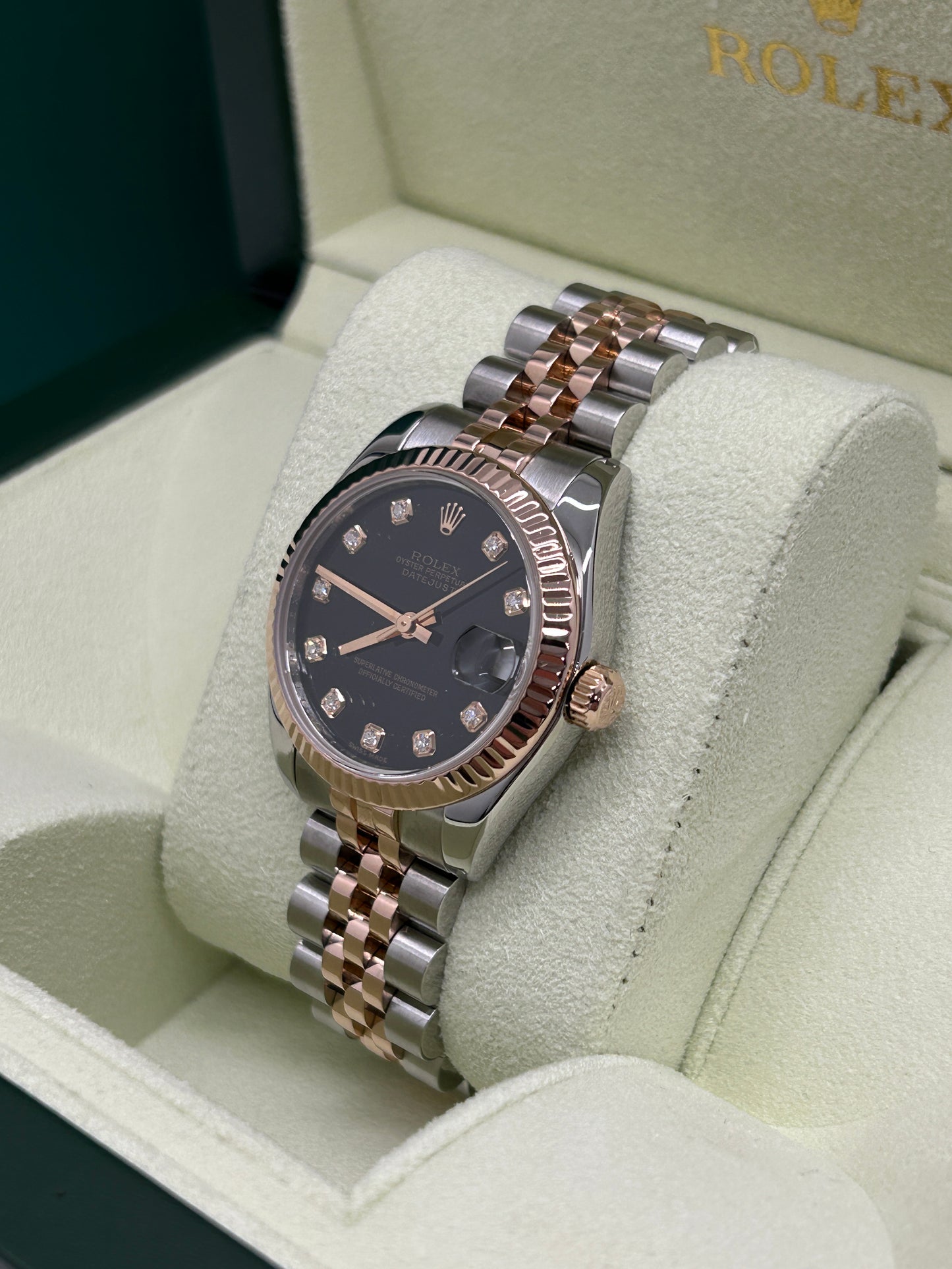 Rolex Datejust 31 - 18Kt Rose Gold - Black Diamond Dial - Ref 178271 - Year 2009