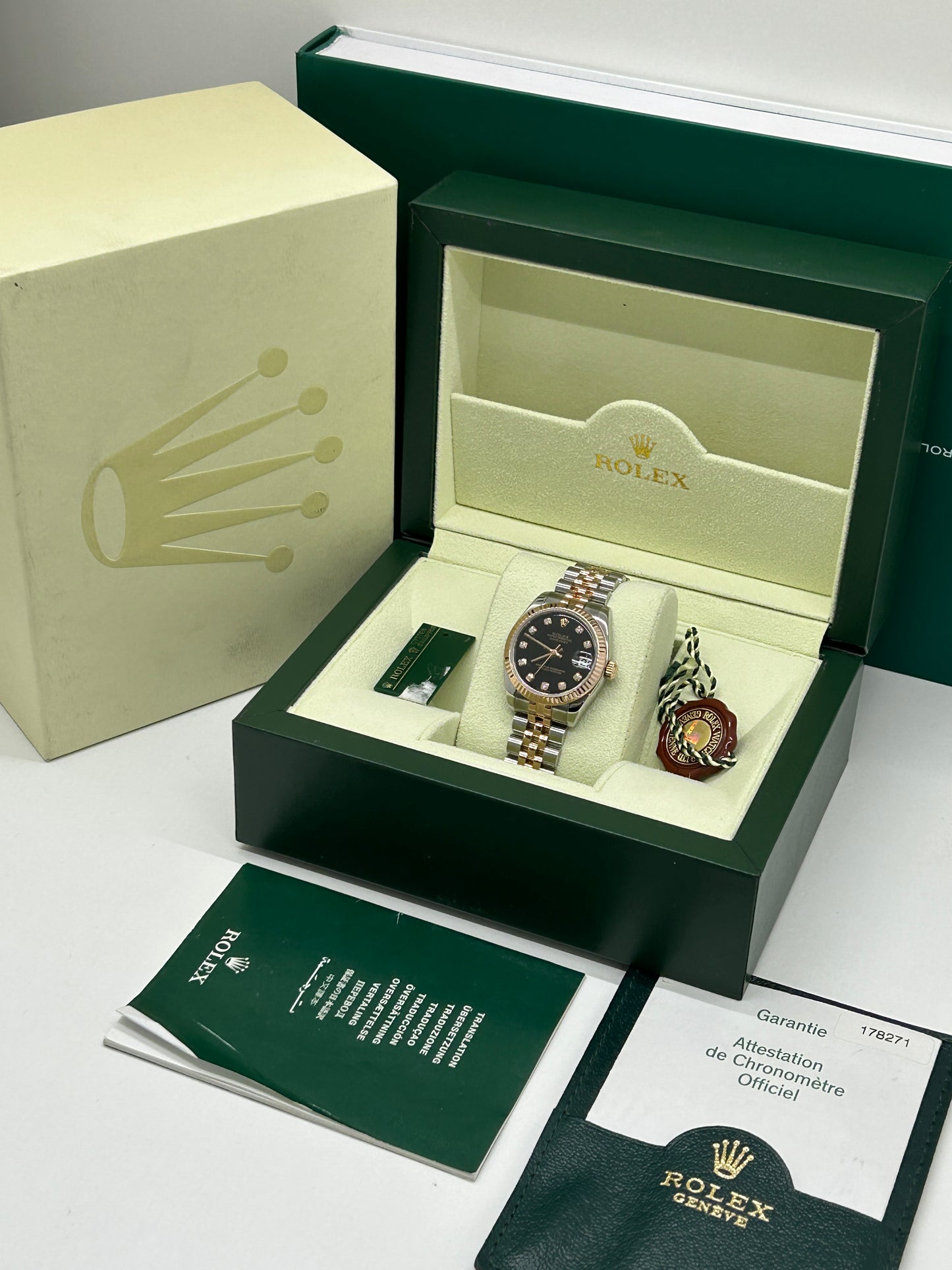 Rolex Datejust 31 - 18Kt Rose Gold - Black Diamond Dial - Ref 178271 - Year 2009