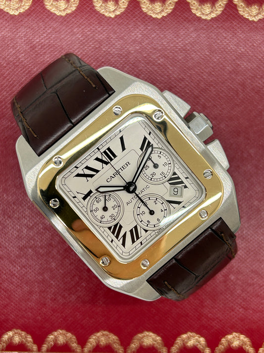Cartier Santos 100 XL Chronograph - Yellow Gold & Steel - Ref 2740 - Year 2006