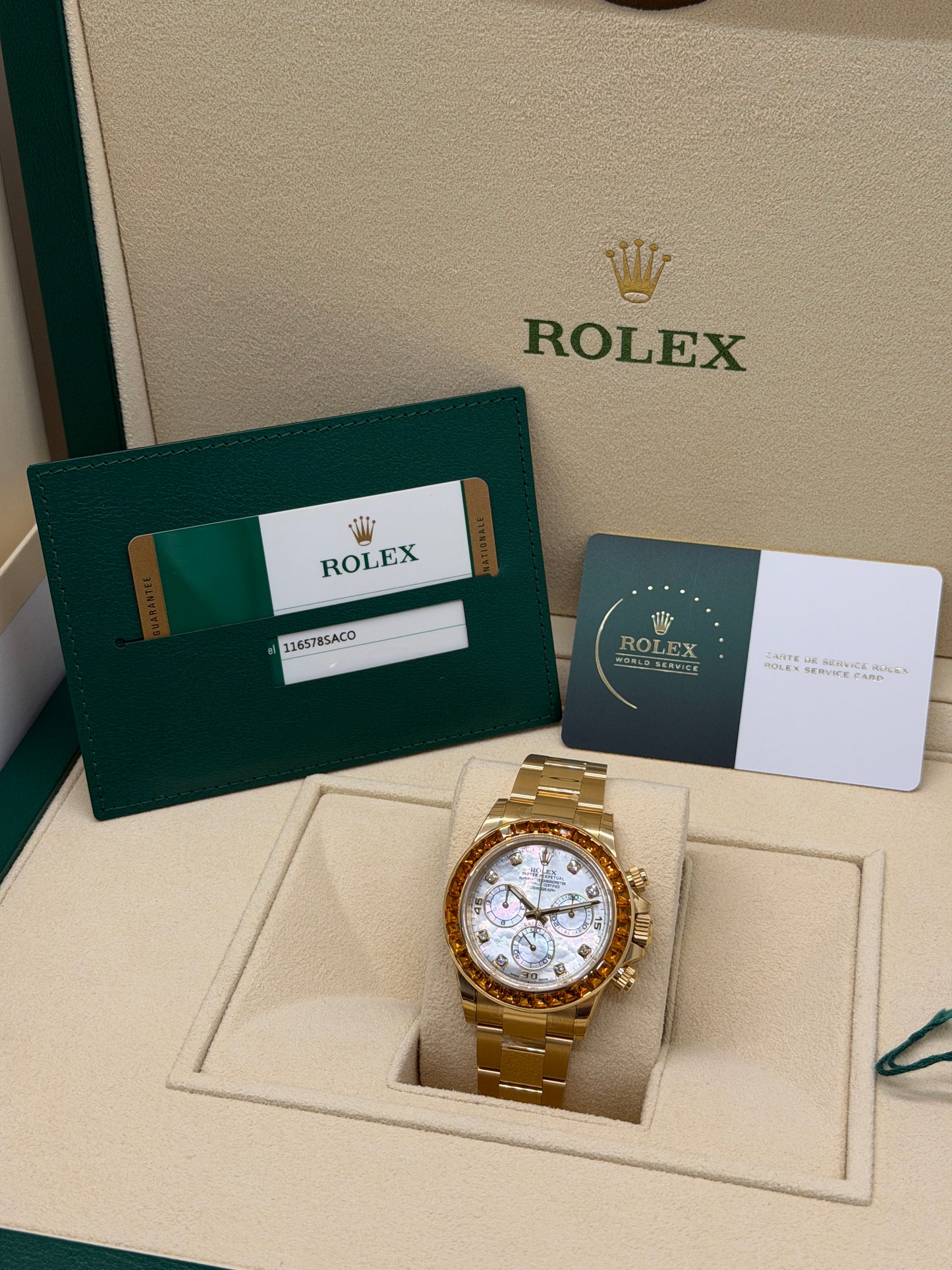 Rolex Daytona Orange Sapphire - SACO - NOS - Full Stickers Year 2019 Ref 116578SACO - Official Service