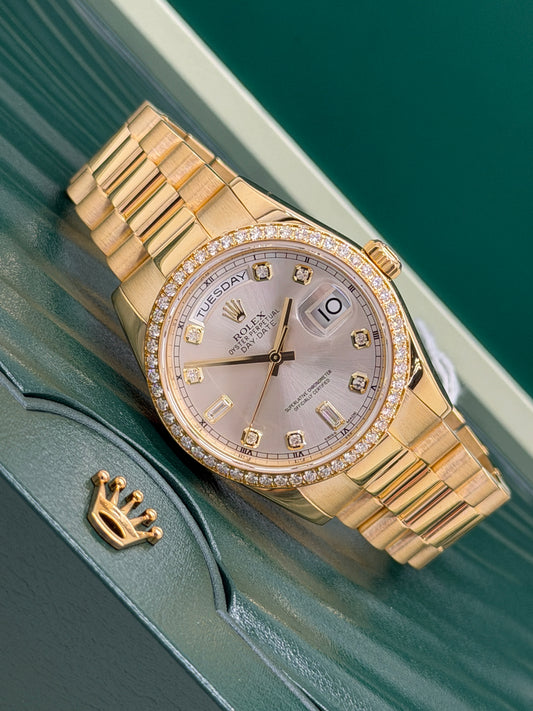 Rolex Day-Date 36 "President" 36mm - Factory Diamonds Bezel Year 2014 - Ref 118348