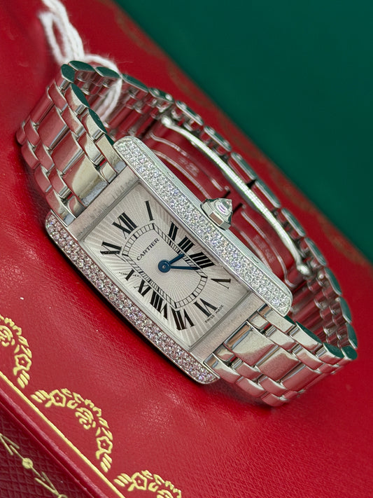 Cartier Tank Américaine Ladies - Ref 1713 - 18Kt White Gold & Factory Diamonds - Year 2000