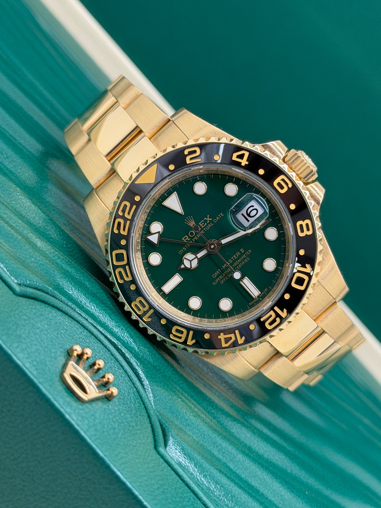 Rolex GMT-Master II - 18Kt Yellow Gold- Green Dial - Ref 116718LN - Year 2018
