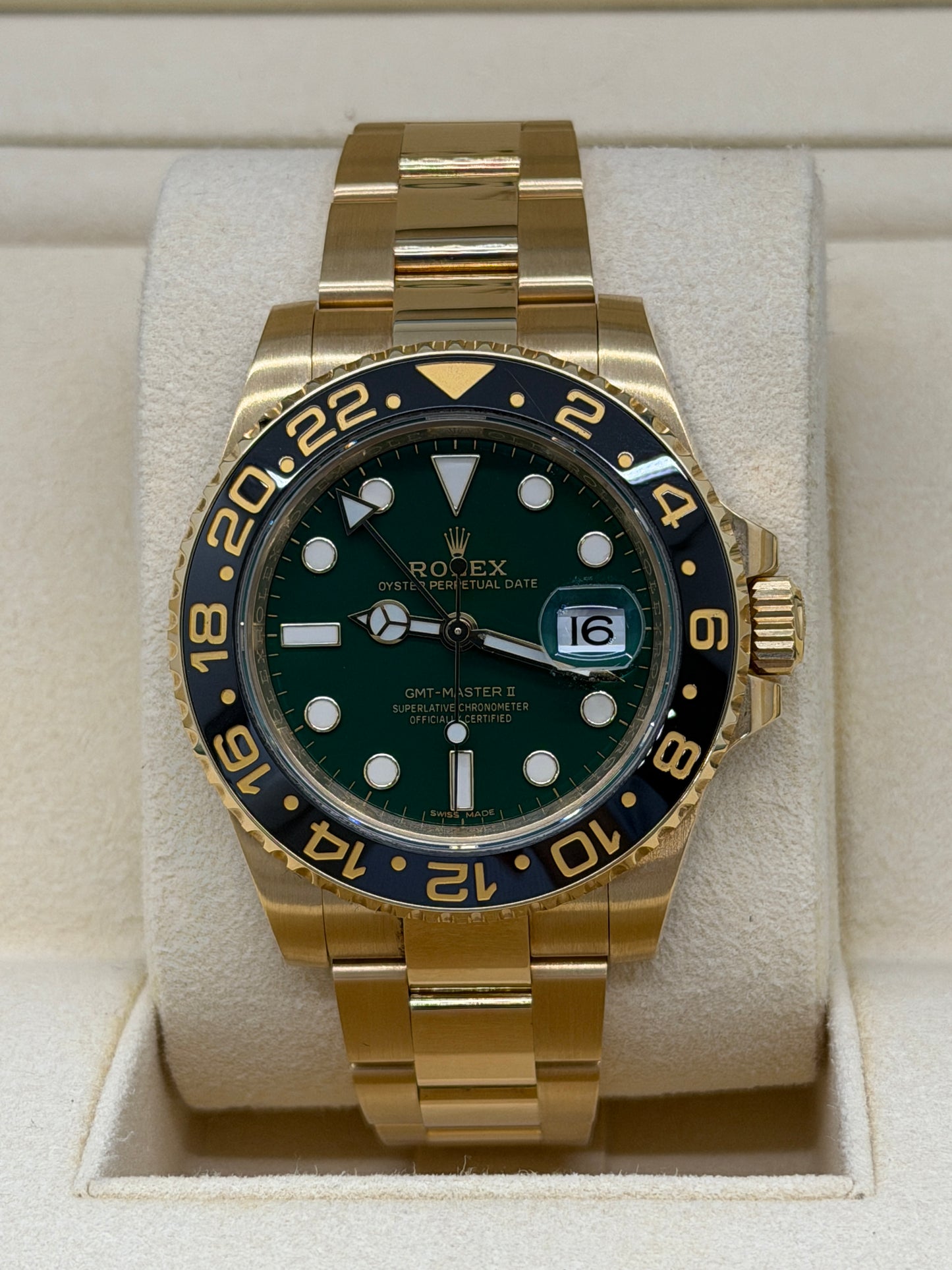 Rolex GMT-Master II - 18Kt Yellow Gold- Green Dial - Ref 116718LN - Year 2018