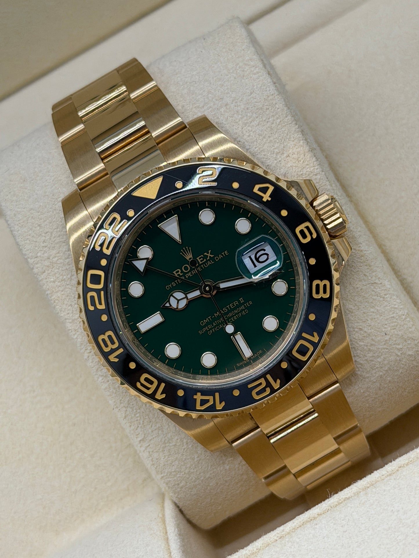 Rolex GMT-Master II - 18Kt Yellow Gold- Green Dial - Ref 116718LN - Year 2018