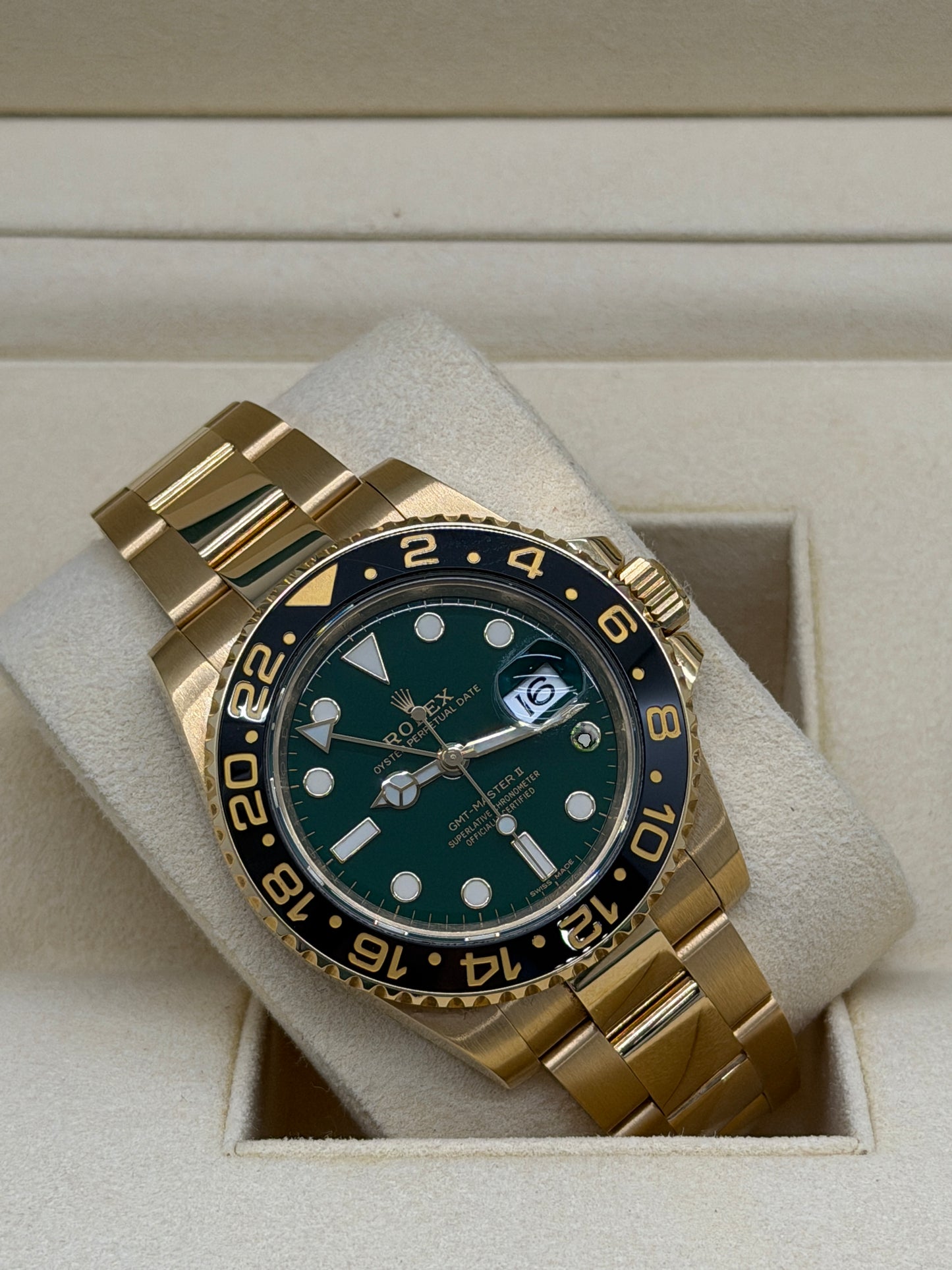 Rolex GMT-Master II - 18Kt Yellow Gold- Green Dial - Ref 116718LN - Year 2018
