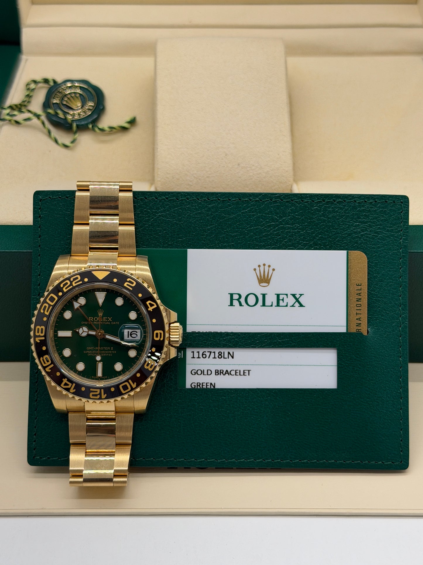 Rolex GMT-Master II - 18Kt Yellow Gold- Green Dial - Ref 116718LN - Year 2018