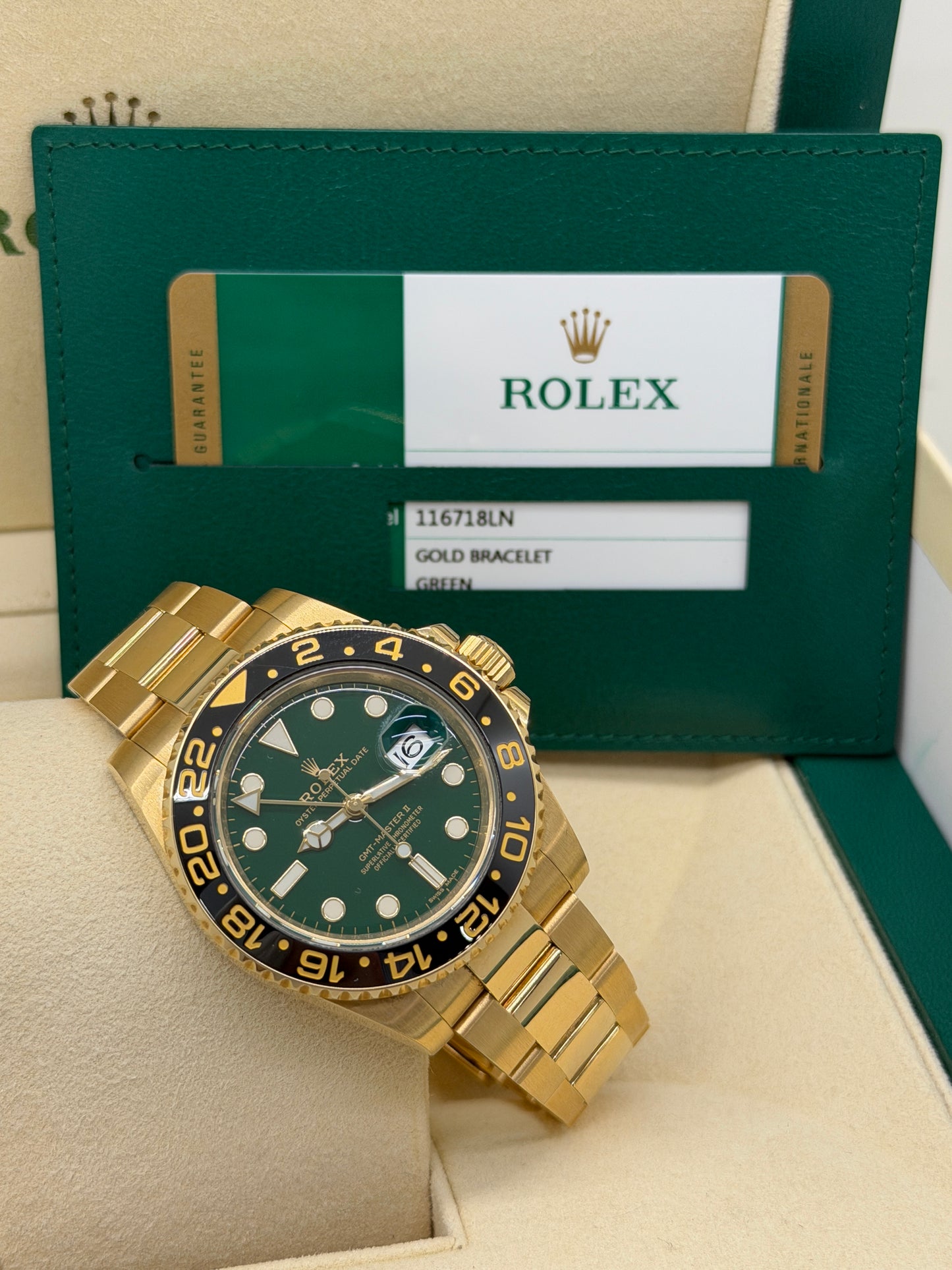 Rolex GMT-Master II - 18Kt Yellow Gold- Green Dial - Ref 116718LN - Year 2018