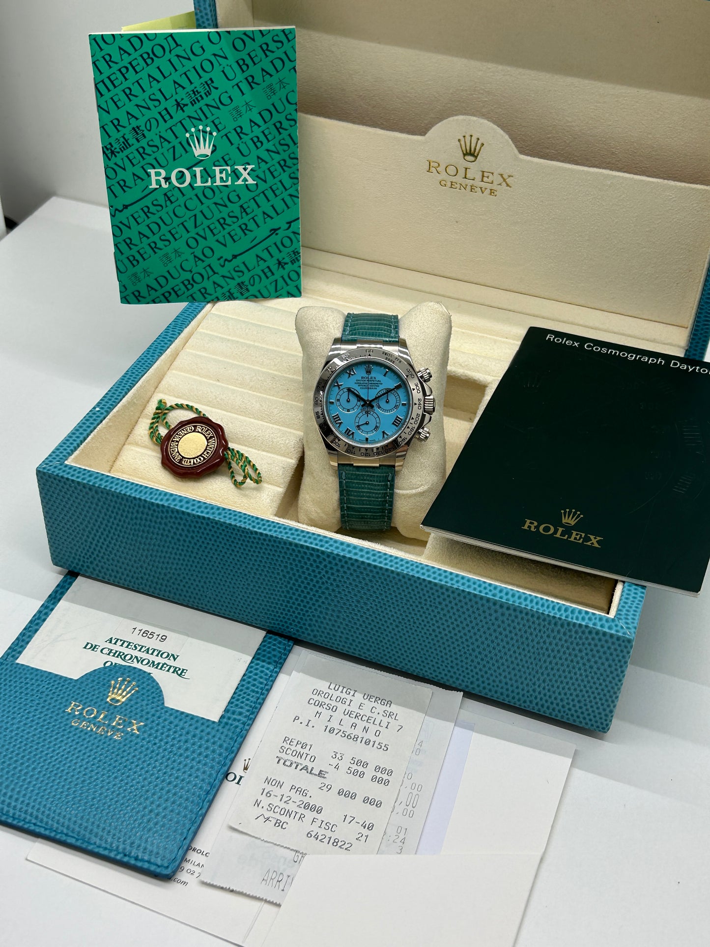 Rolex Daytona Beach Turquoise - 18Kt White Gold - Ref 116519 - Year 2000